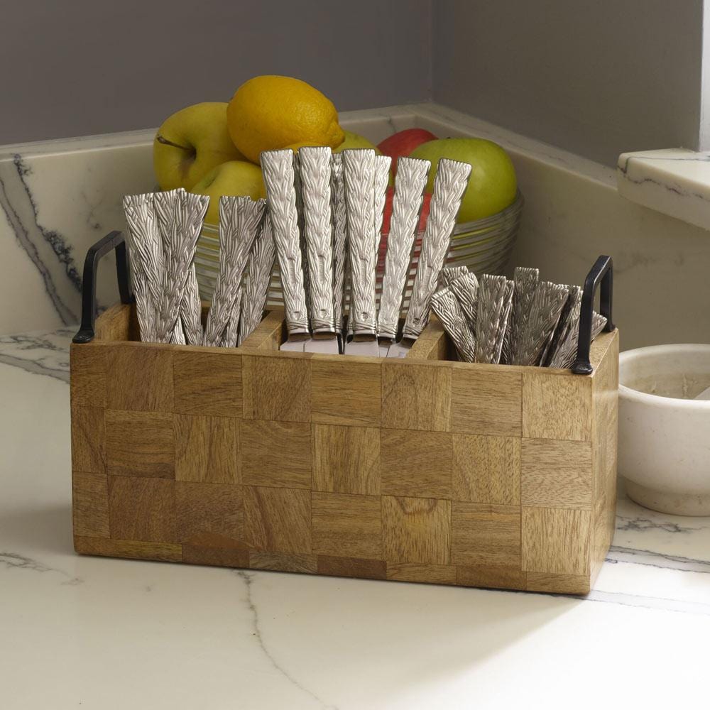 Avery Checkered Flatware Wood Caddy - Image 3