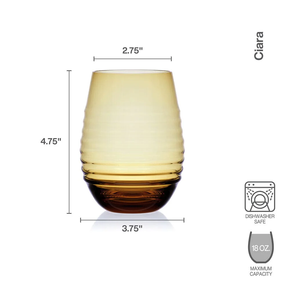 Ciara Amber Set of 4 Stemless Wine Glasses - Image 4