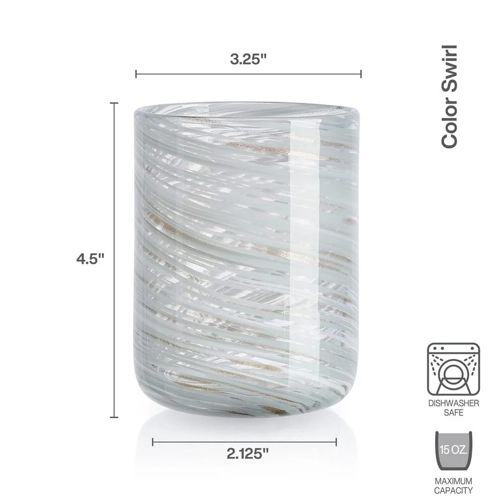 Color Swirl Gray Set of 4 Double Old Fashioned Glasses - Image 6