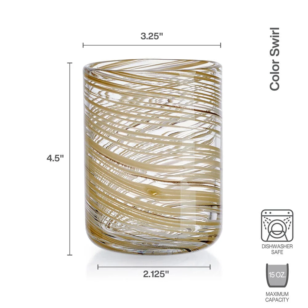 Color Swirl Honey Set of 4 Double Old Fashioned Glasses - Image 6