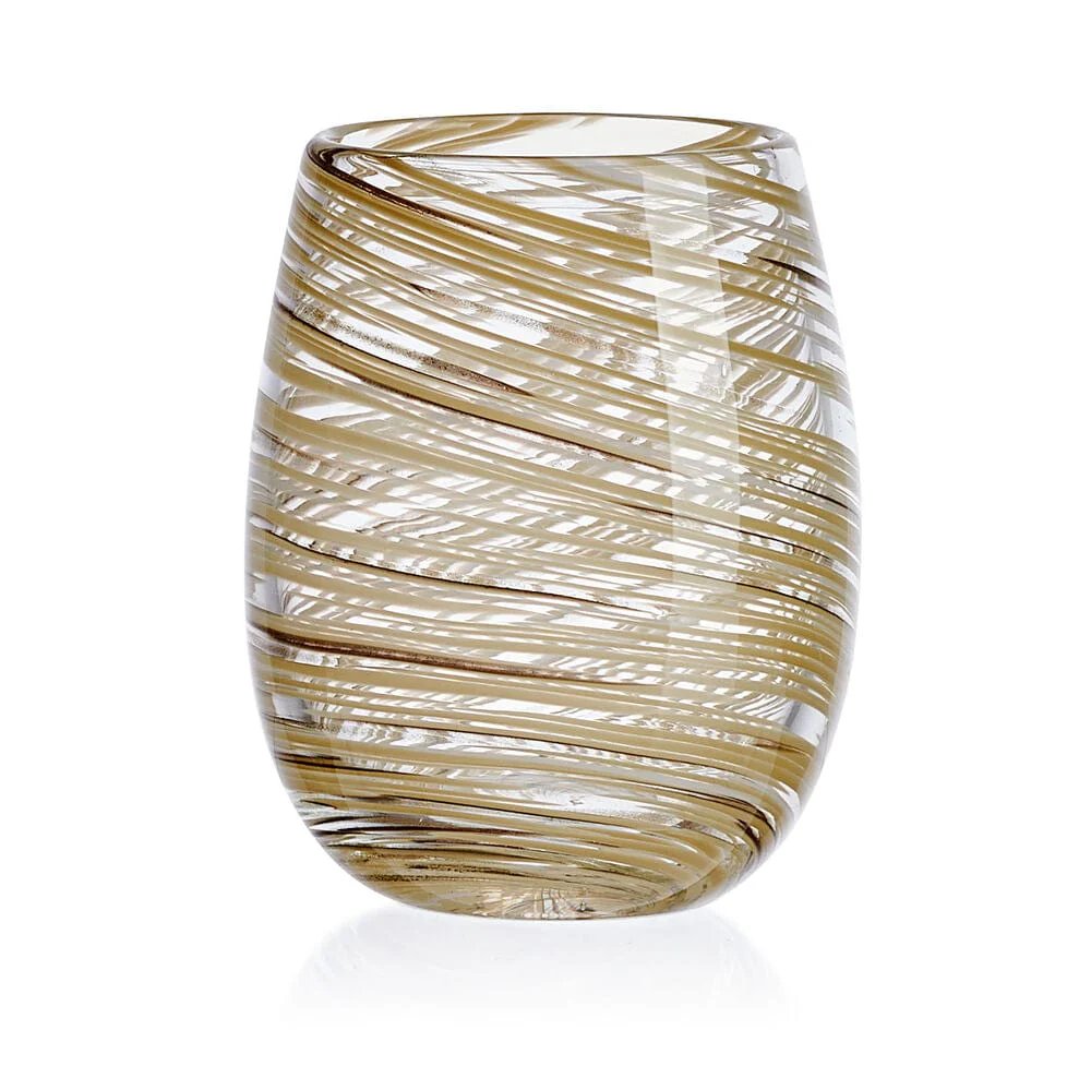 Color Swirl Honey Set of 4 Stemless Wine Glasses - Image 3