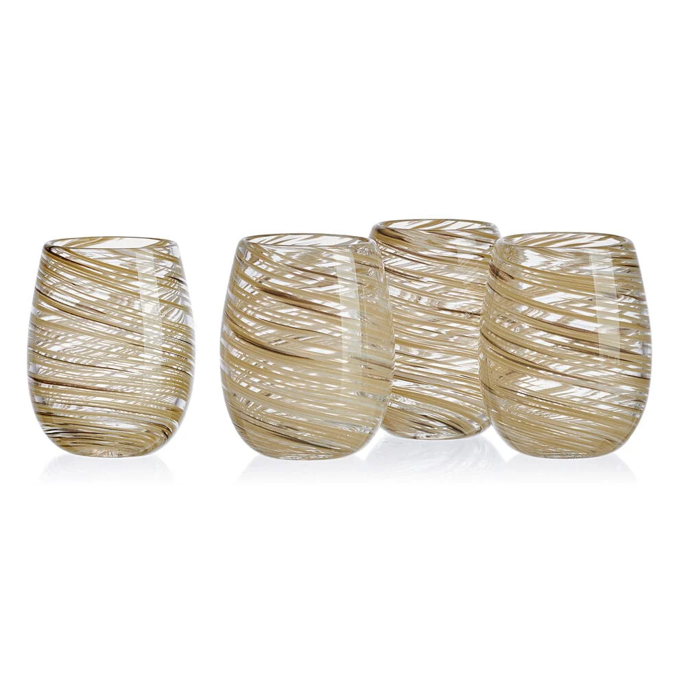 Color Swirl Honey Set of 4 Stemless Wine Glasses - Image 4