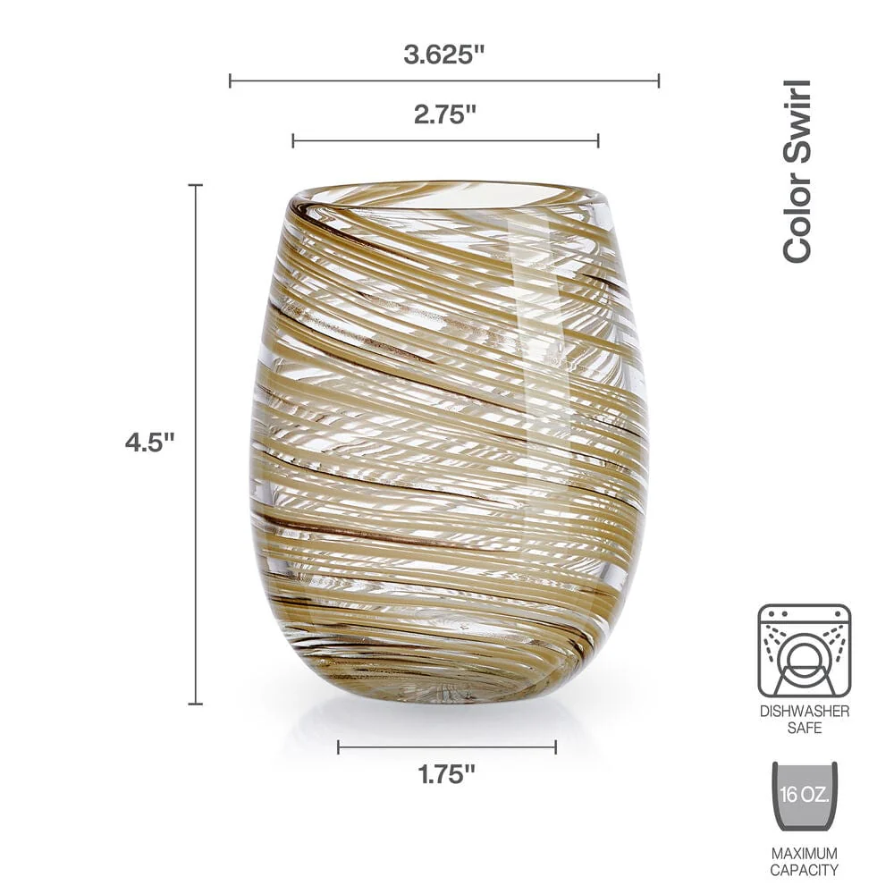 Color Swirl Honey Set of 4 Stemless Wine Glasses - Image 6