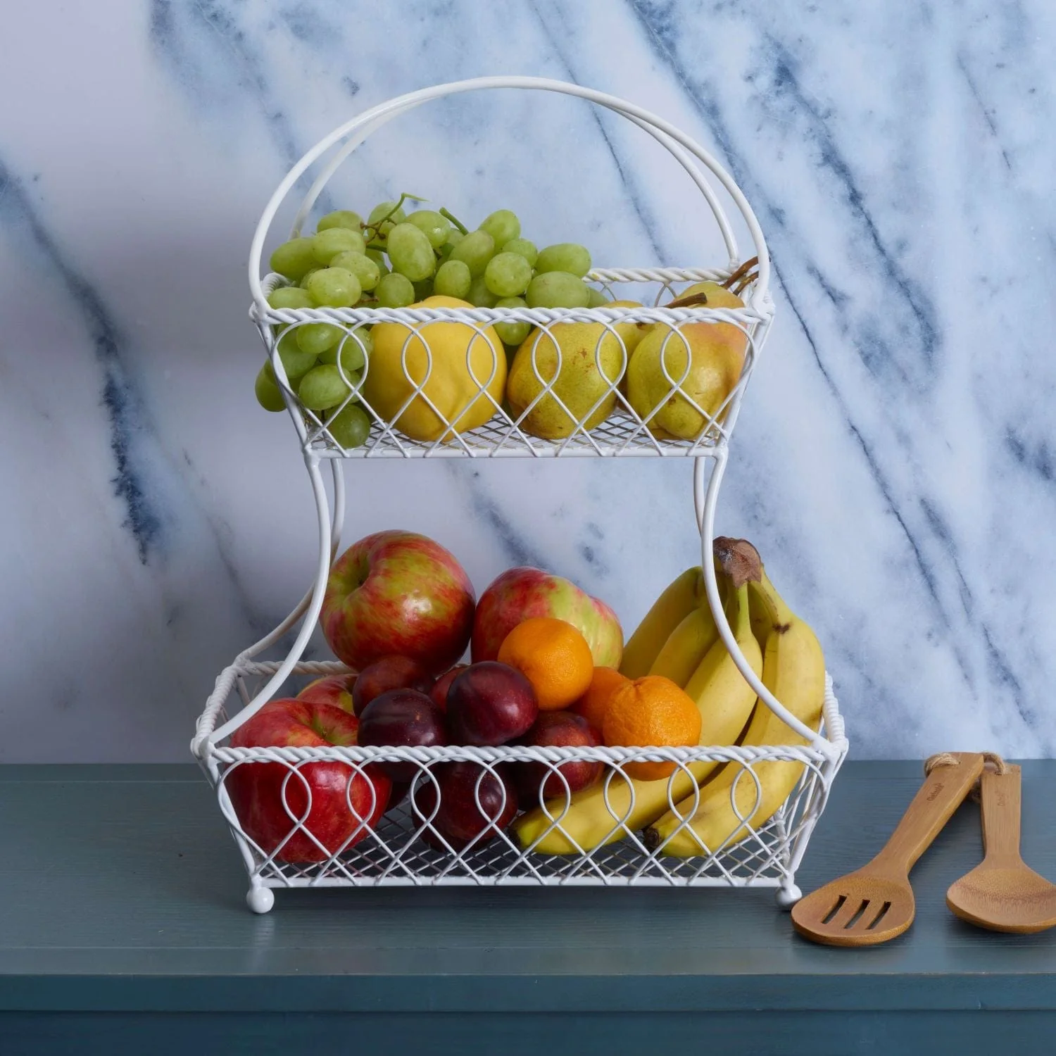 Loop and Lattice 2 Tier White Flatback Fruit Storage Basket - Image 5